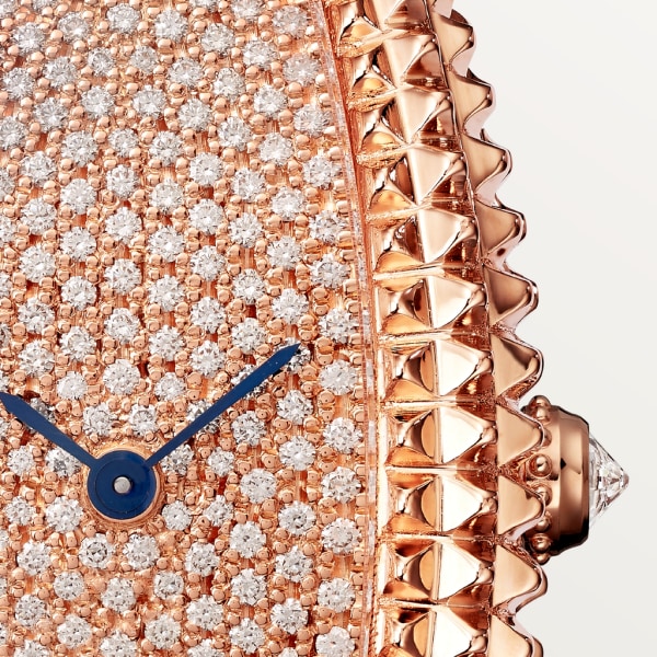 Baignoire Allongée watch Extra-large model, hand-wound mechanical movement, rose gold, diamonds