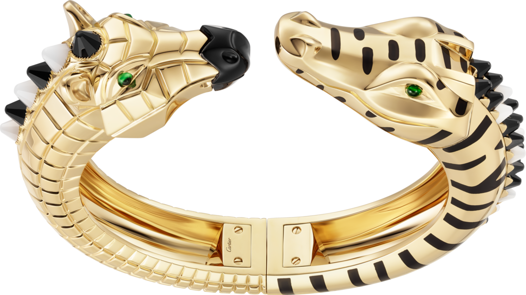 Indomptables de Cartier braceletYellow gold, onyx, moonstone, black lacquer, tsavorite garnets