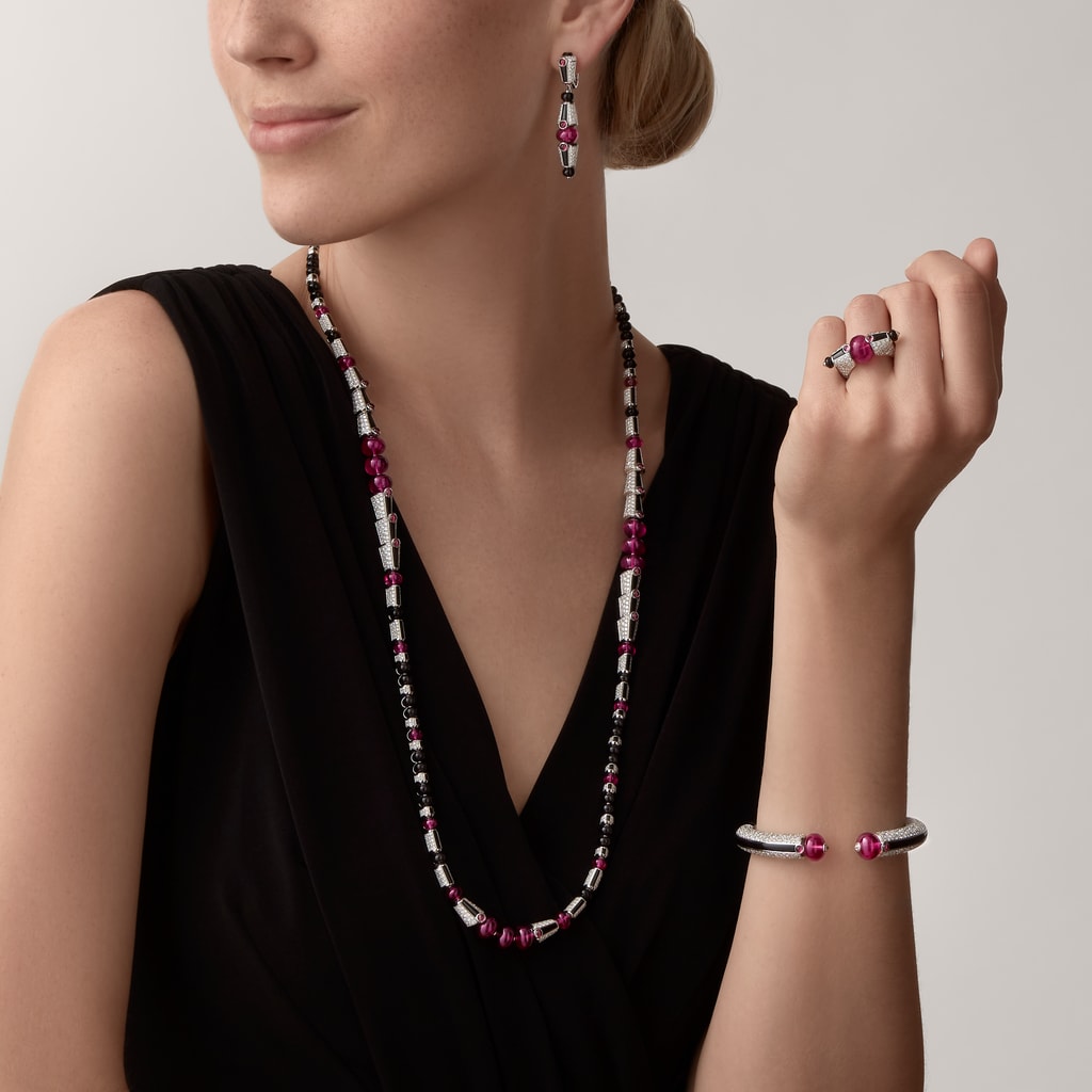 Beautés du Monde necklaceWhite gold, rubellite, onyx, diamonds