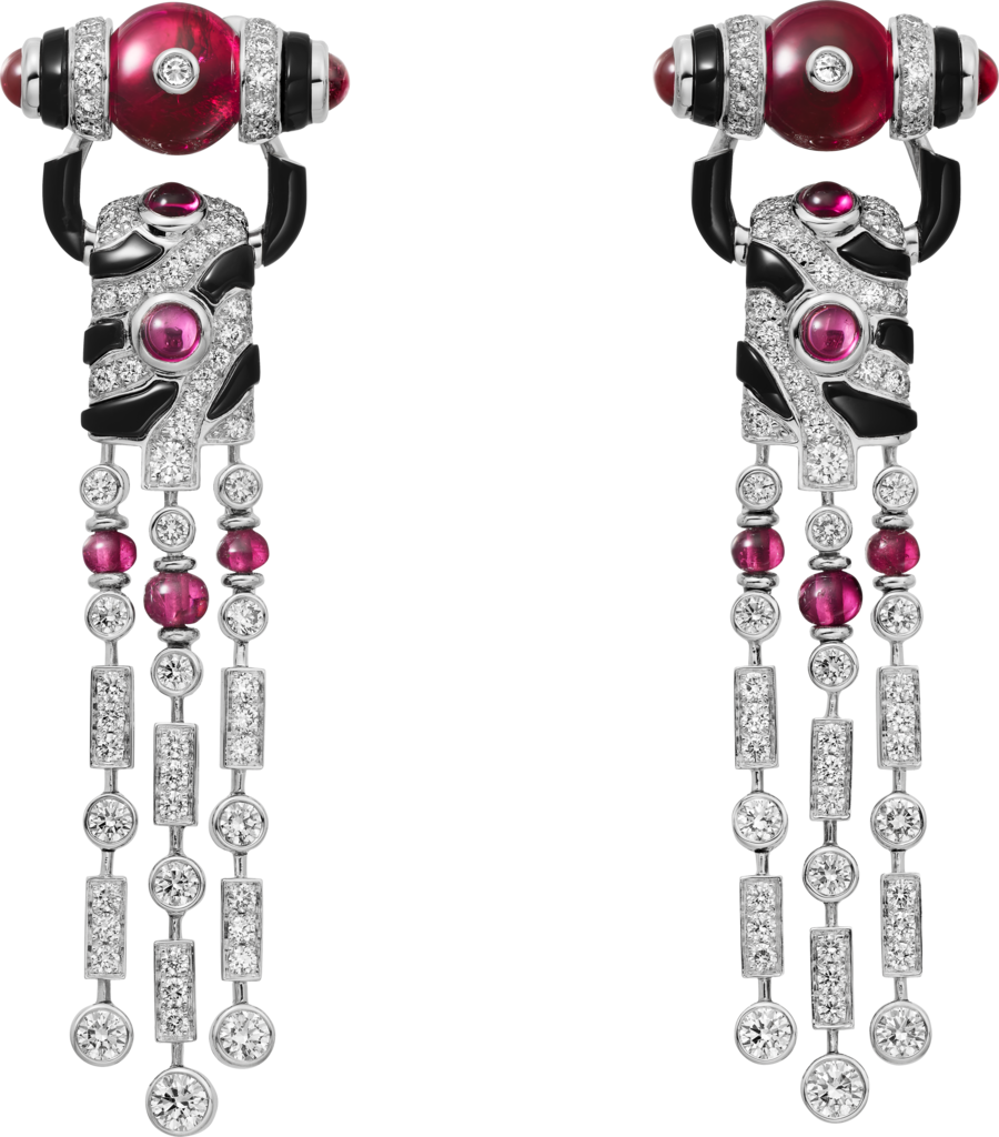 Beautés du Monde earringsWhite gold, rubellite, onyx, diamonds