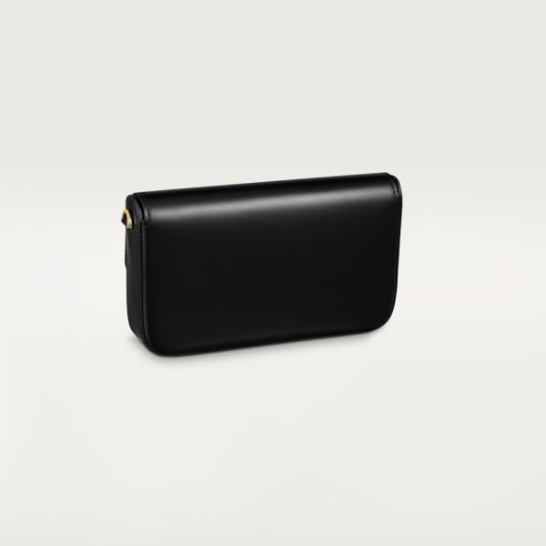 Mini model chain bag, C de Cartier Black calfskin, gold and black enamel finish