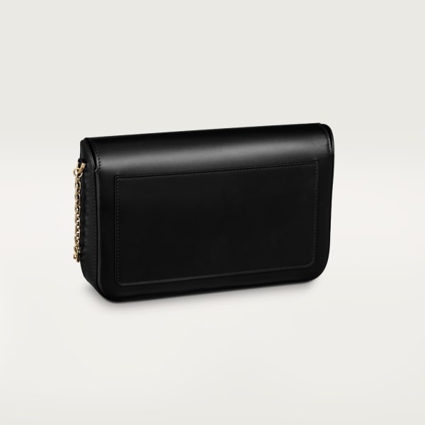 Small model chain bag, C de Cartier Black calfskin, gold and black enamel finish