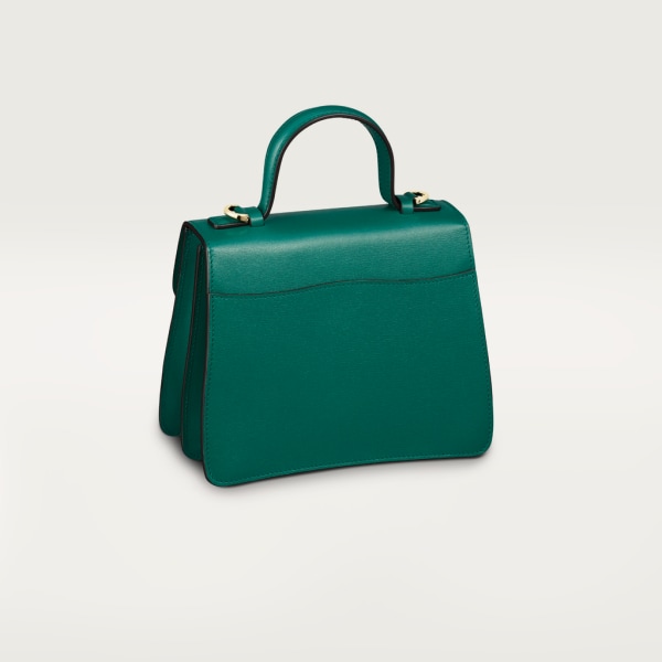 Top handle bag mini model, Panthère de Cartier Dark green calfskin, golden finish