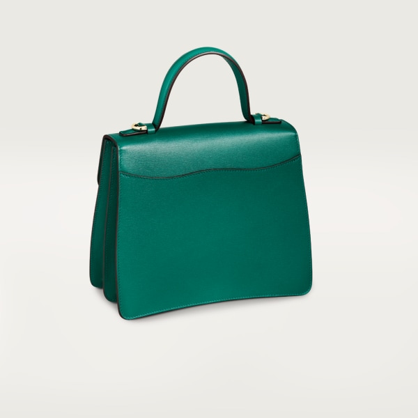 Top handle bag small model, Panthère de Cartier Dark green calfskin, golden finish