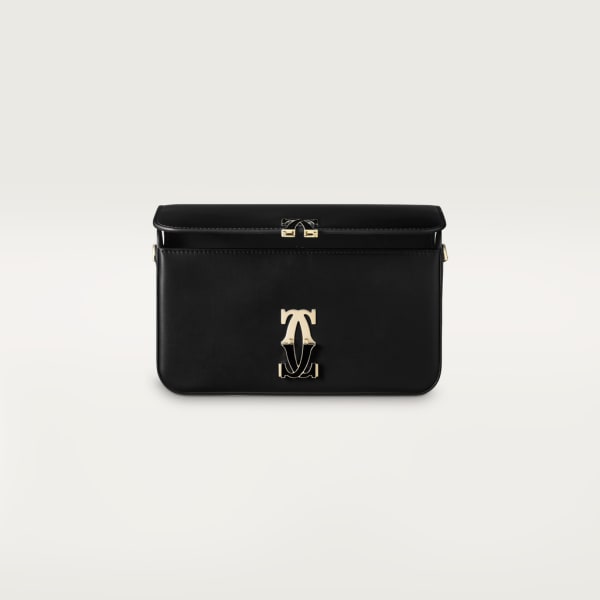 Mini model chain bag, C de Cartier Black calfskin, gold and black enamel finish