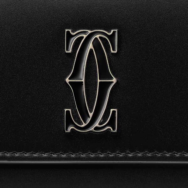 Mini wallet, C de Cartier Black calfskin, gold and black enamel finish