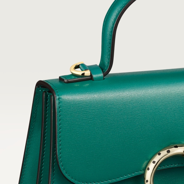 Top handle bag mini model, Panthère de Cartier Dark green calfskin, golden finish