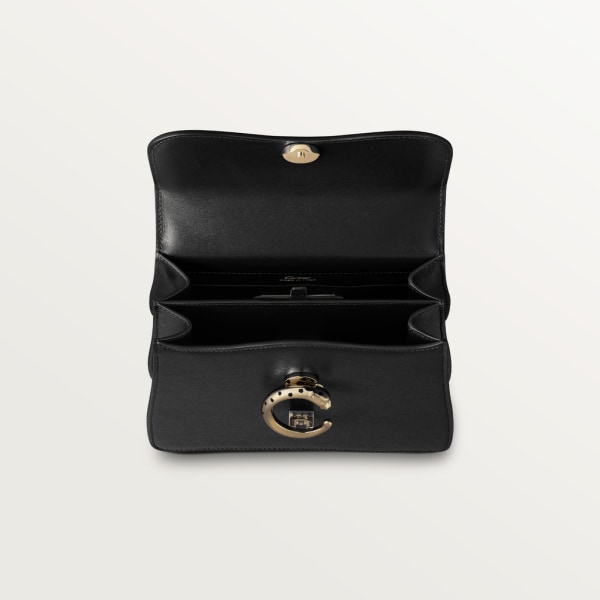 Top handle bag mini model, Panthère de Cartier Black calfskin, gold finish