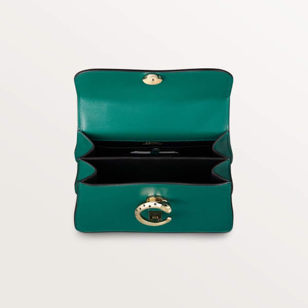 Top handle bag mini model, Panthère de Cartier Dark green calfskin, golden finish