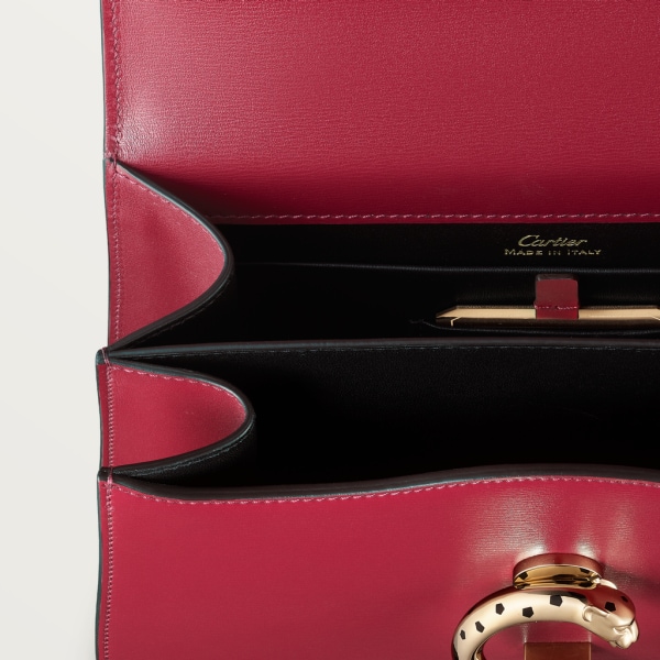 Top handle bag small model, Panthère de Cartier Cherry red calfskin, golden finish