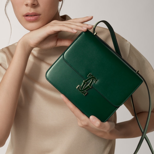 Mini shoulder bag, C de Cartier Dark green calfskin, gold and dark green enamel finish