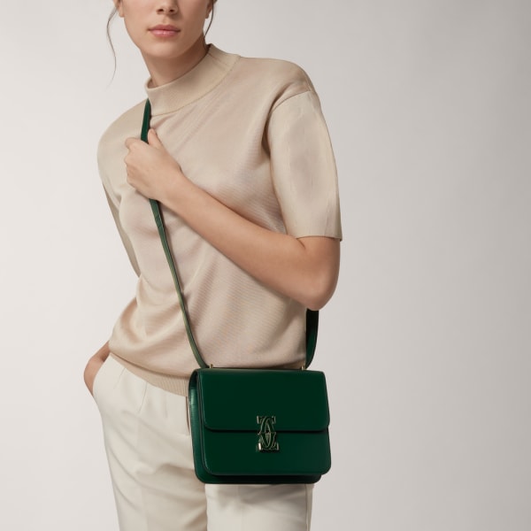 Mini shoulder bag, C de Cartier Dark green calfskin, gold and dark green enamel finish