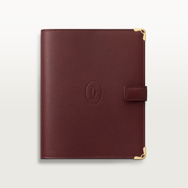 Must de Cartier SM notebook cover Burgundy calfskin, golden finish