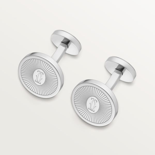 Double C de Cartier cufflinks with silver Sunray motif Sterling silver, palladium finish