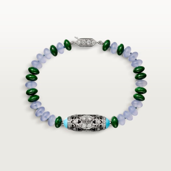 High Jewellery bracelet White gold, chalcedony, skarn, turquoise, black lacquer, emerald cabochons, diamonds