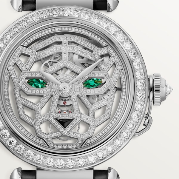 Panthère Jewellery Watches 41 mm, hand-wound movement, 18K white gold, diamonds, interchangeable leather straps