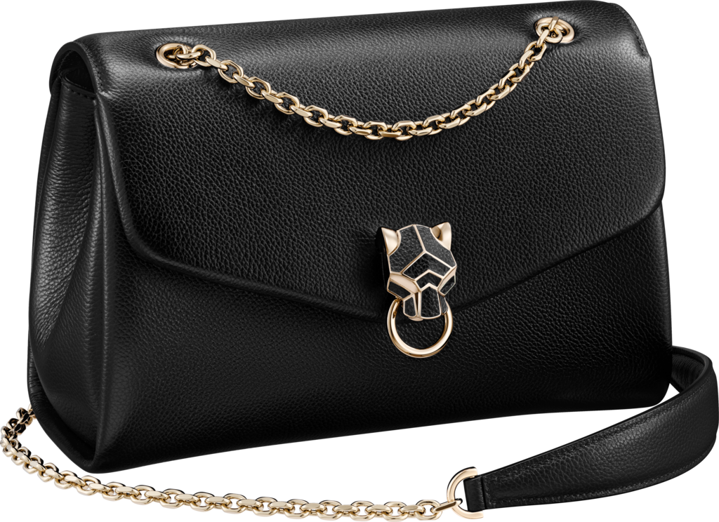 Chain bag small, Panthère de CartierBlack calfskin and golden finish