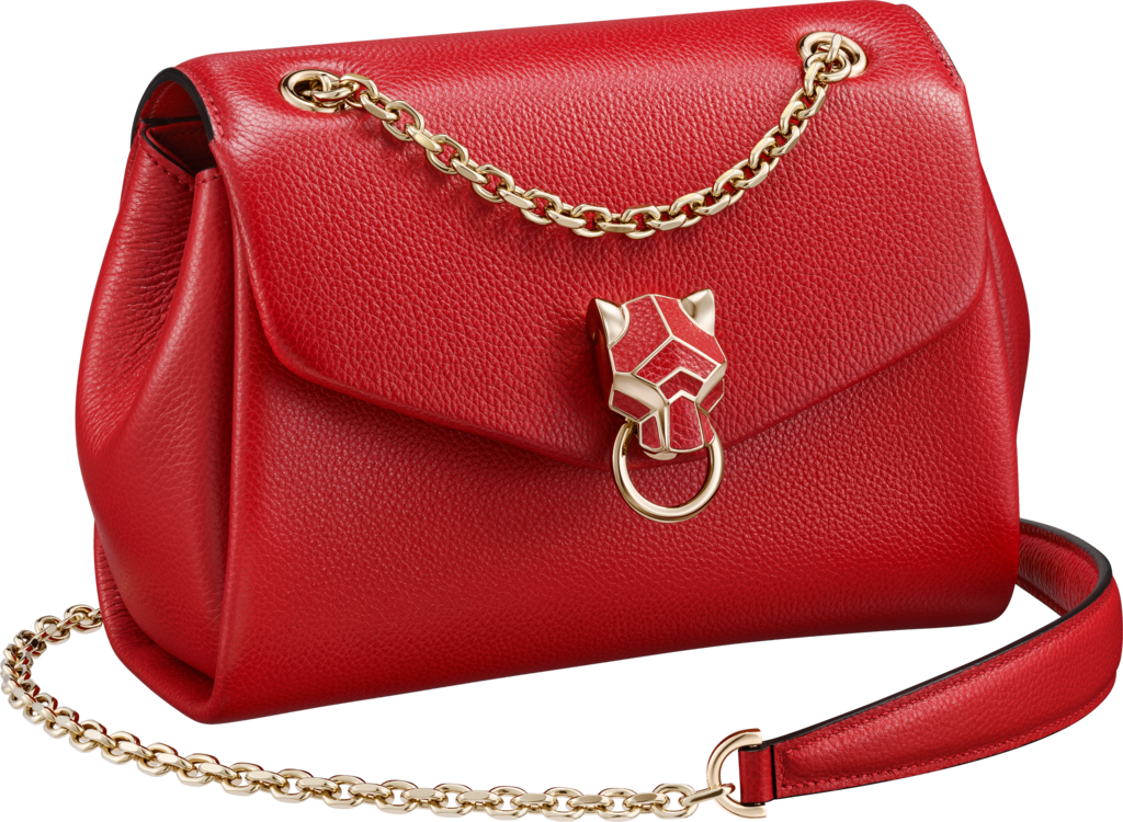 Chain bag mini, Panthère de CartierRed calfskin and golden finish