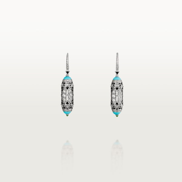 High Jewellery earrings White gold, turquoise, emerald cabochons, black lacquer, diamonds