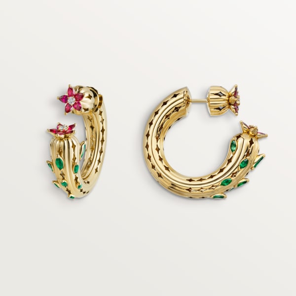 Cactus de Cartier earrings Yellow gold, emeralds, rubies, diamonds