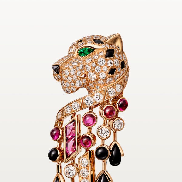 Panthère de Cartier earrings Rose gold, emerald, onyx, rubellite, diamonds