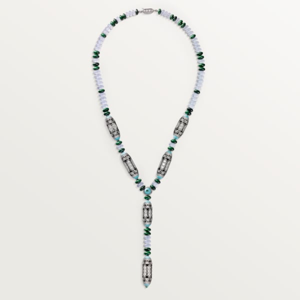 High Jewellery necklace White gold, chalcedony, skarn, turquoise, black lacquer, emerald cabochons, diamonds