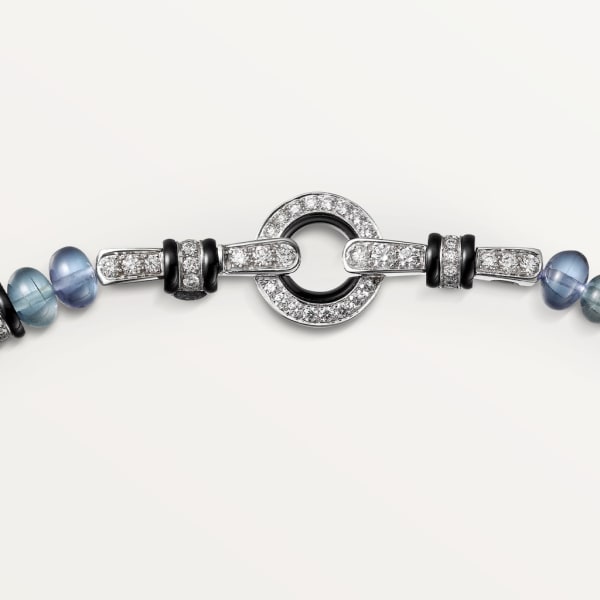 Necklace with engraved stones White gold, aquamarines, tanzanites, moonstones, onyx, diamonds