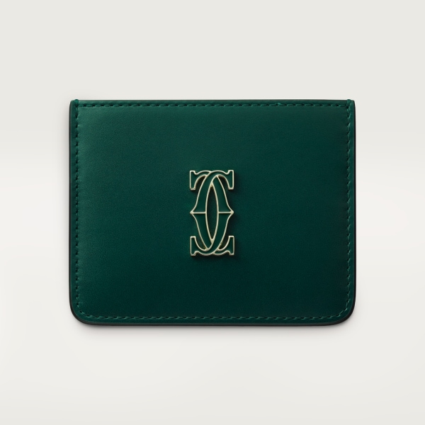 Simple Card Holder, C de Cartier Dark green calfskin, gold and dark green enamel finish