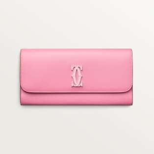 International wallet with flap, C de Cartier Two-tone pink/pale pink calfskin, palladium and pale pink enamel finish