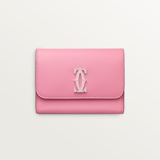 Mini wallet, C de Cartier Two-tone pink/pale pink calfskin, palladium and pale pink enamel finish