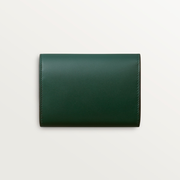 Mini wallet, C de Cartier Dark green calfskin, gold and dark green enamel finish