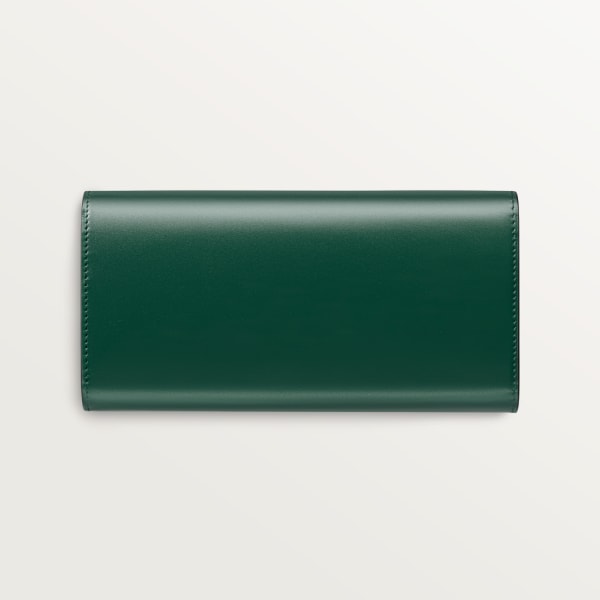 International wallet with flap, C de Cartier Dark green calfskin, gold and dark green enamel finish