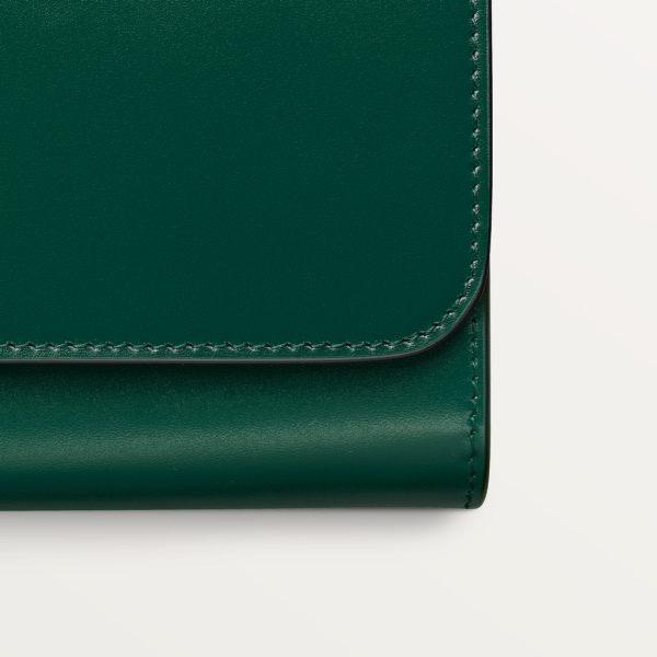 International wallet with flap, C de Cartier Dark green calfskin, gold and dark green enamel finish