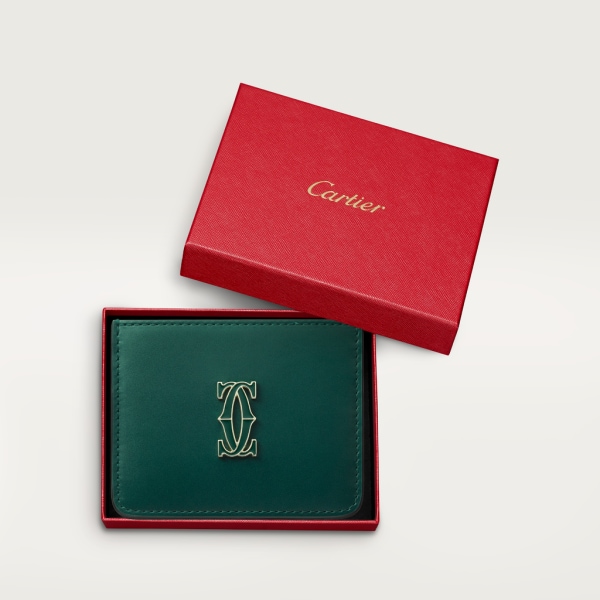 Simple Card Holder, C de Cartier Dark green calfskin, gold and dark green enamel finish