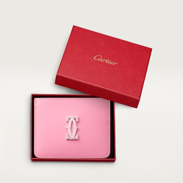 Simple Card Holder, C de Cartier Two-tone pink/pale pink calfskin, palladium and pale pink enamel finish