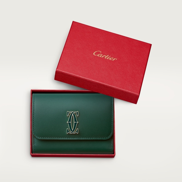 Mini wallet, C de Cartier Dark green calfskin, gold and dark green enamel finish