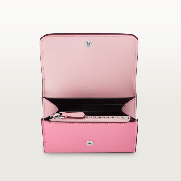 Mini wallet, C de Cartier Two-tone pink/pale pink calfskin, palladium and pale pink enamel finish