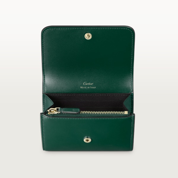 Mini wallet, C de Cartier Dark green calfskin, gold and dark green enamel finish