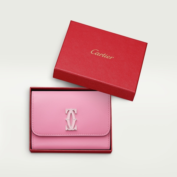 Mini wallet, C de Cartier Two-tone pink/pale pink calfskin, palladium and pale pink enamel finish