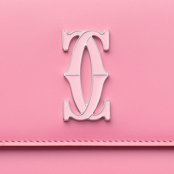 International wallet with flap, C de Cartier Two-tone pink/pale pink calfskin, palladium and pale pink enamel finish