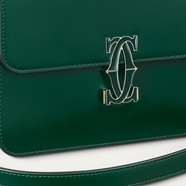 Mini shoulder bag, C de Cartier Dark green calfskin, gold and dark green enamel finish