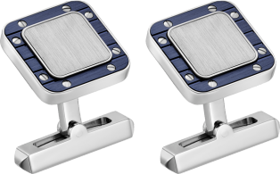 Santos de Cartier cufflinks Palladium-finish sterling silver and striated metal covered with blue PVD