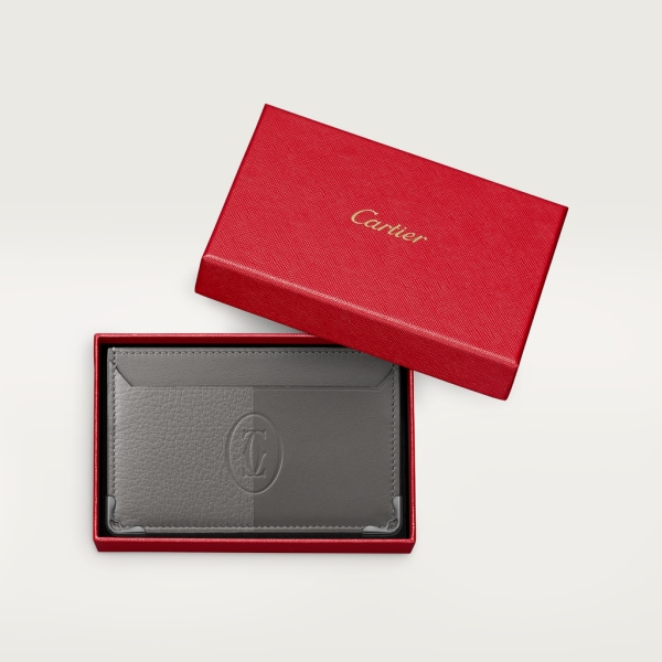 Must de Cartier simple card holder Smooth and grained ash grey cowhide, ruthenium finish