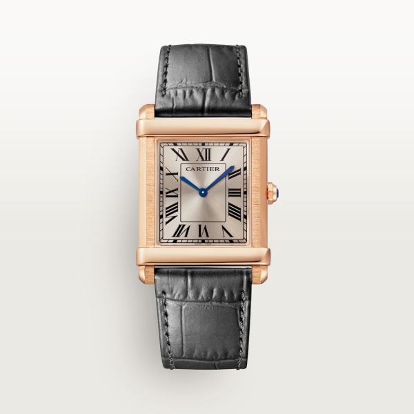 Tank Chinoise watch Large model, hand-wound mechanical movement, rose gold, leather