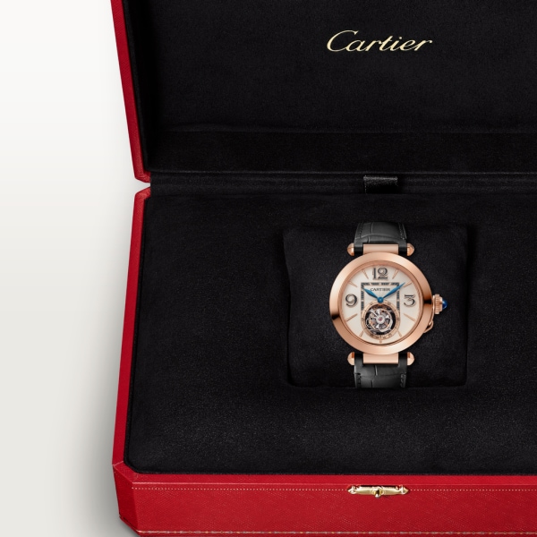 Pasha de Cartier watch 41 mm, hand-wound mechanical movement, rose gold, 2 interchangeable leather straps