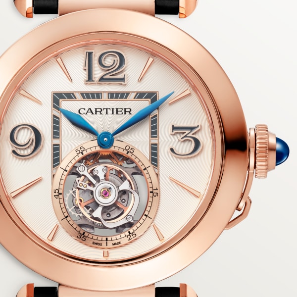 Pasha de Cartier watch 41 mm, hand-wound mechanical movement, rose gold, 2 interchangeable leather straps