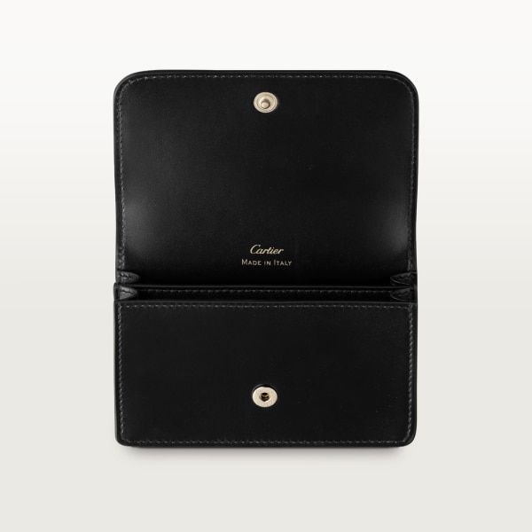 Multi-card holder with flap, C de Cartier Black calfskin, gold and black enamel finish