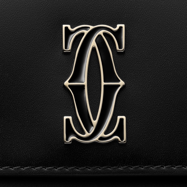 Multi-card holder with flap, C de Cartier Black calfskin, gold and black enamel finish