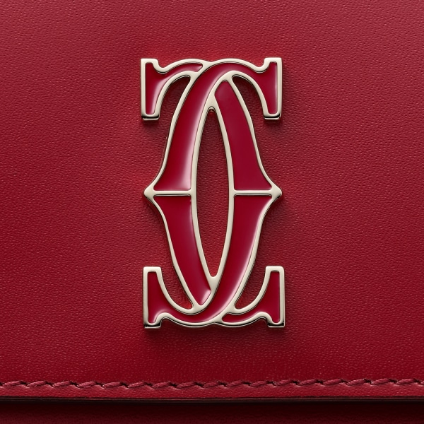 Multi-card holder with flap, C de Cartier Cherry red calfskin, golden finish and cherry red enamel