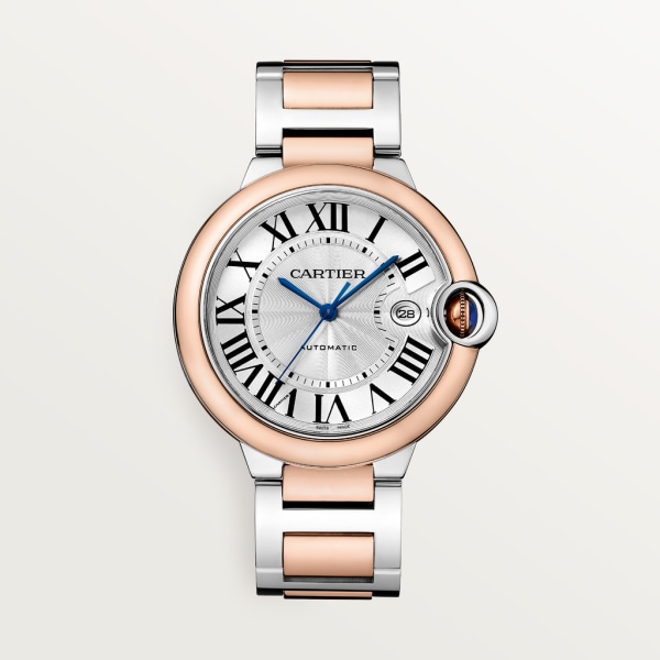 Ballon Bleu de Cartier watch 42 mm, mechanical movement with automatic winding, rose gold, steel